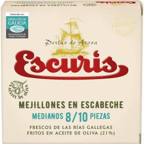 ESCURIS Mejillones en escabeche medianos 8/10 piezas lata 111 grs